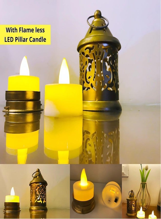 Lavish Craft فانوس لافيش كرافت المعدني المعلق مع حامل شموع وشمعة صغيرة، مزود بشمعة LED، فوانيس ذهبية عتيقة مزخرفة للمنزل، غرفة المعيشة، طاولة الطعام، الشرفة، الحديقة، المهرجانات، وكهدية (1) - Image 5